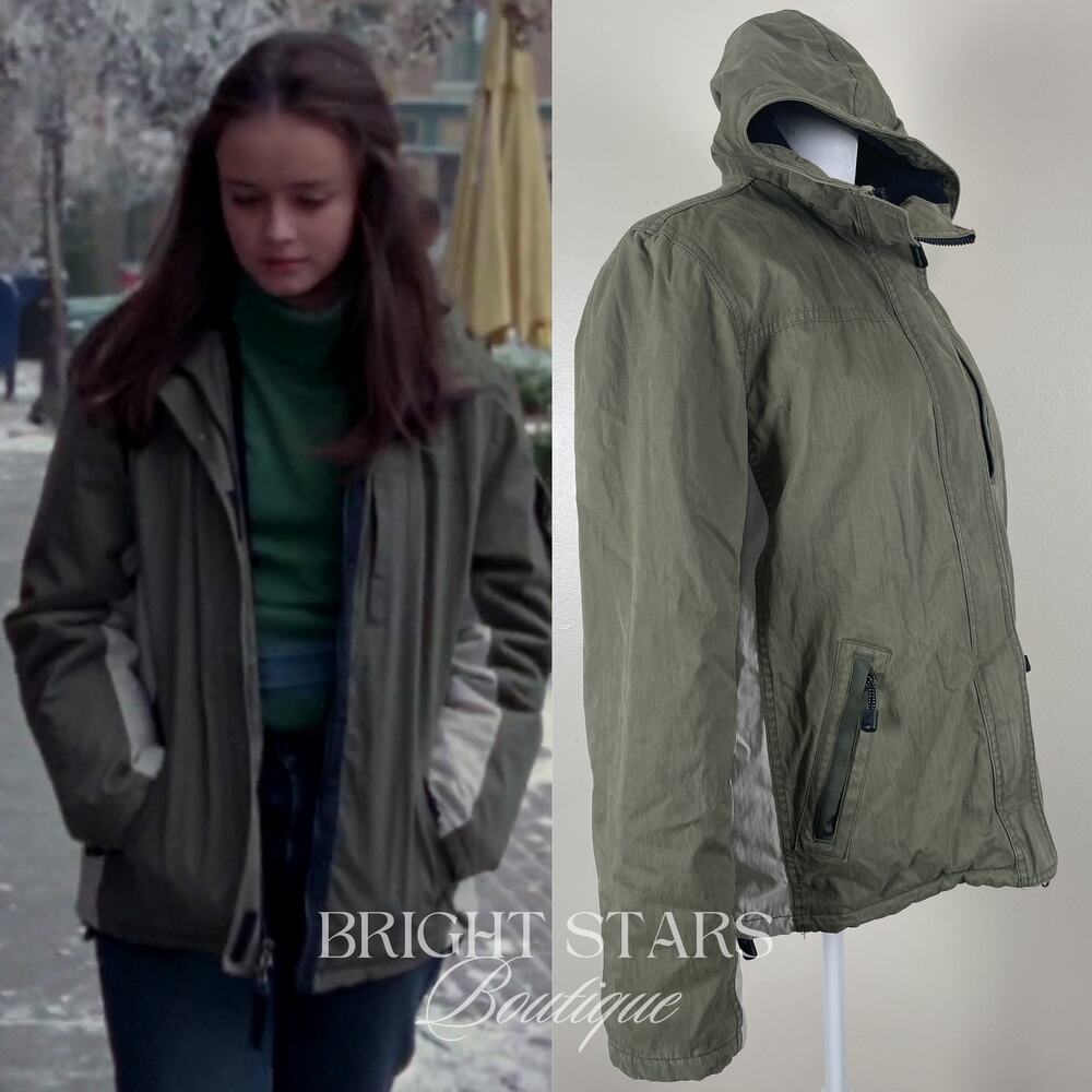 Rare Vintage Green Coat ASO Rory Gilmore Girls Y2K Fall Winter Jacket Hood - Picture 4 of 8